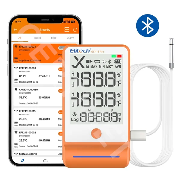 2-Registrador de temperatura y humedad Bluetooth Elitech GSP-6PRO Data logger digital de alta precisión para cadena de frío y farmacéutica_CERTIMET 2-Registrador de temperatura y humedad Bluetooth Elitech GSP-6PRO Data logger digital de alta precisión para cadena de frío y farmacéutica_CERTIMET
